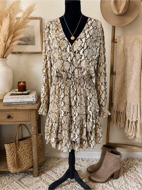 MICHAEL Michael Kors Snakeskin Print Ruffle Dress Size L